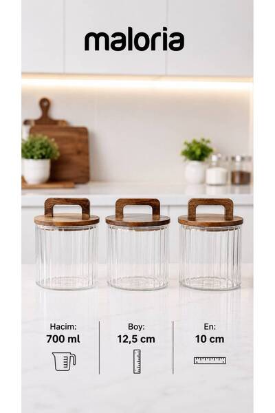 Maloria 700ml Acacia Lid Striped Round Glass Storage Container |   1 Piece
