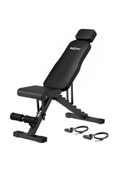 GO4FIT Banca Fitness, B200, Aparat Pliabil, Cadru Otel, 220 kg Greutate Maxima, Functii Multiple, Reglabila, Spatar Ajustabil 7 Pozitii, Suport Picioare, Stabilitate Profesionala, Negru