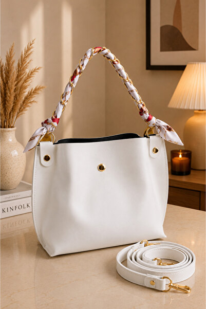 EBRUTESETTÜR Chain Scarf Detailed Hand & Shoulder Bag White