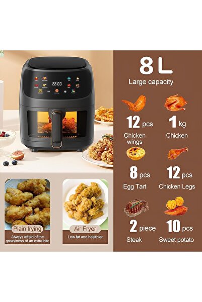 Generic 2400W Air Fryer: 8L Capacity, LED Touch Panel, Multiple Cooking Modes