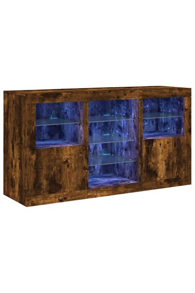 vidaxl Comodă cu lumini LED, stejar afumat, 123 x 37 x 67 cm