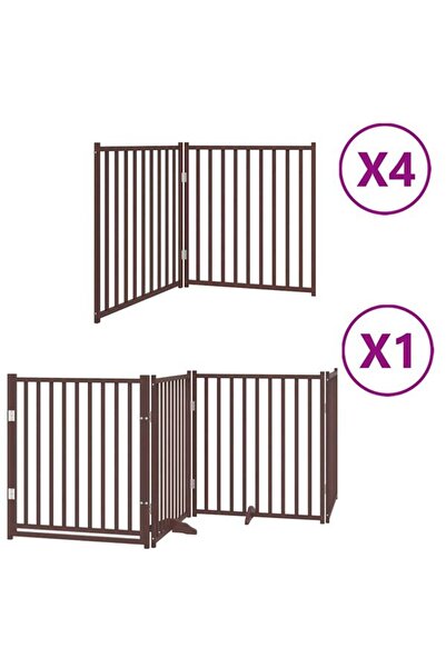 vidaxl Barieră pliabilă pentru câini cu ușă, 12 panouri, maro, 960 cm, lemn d...