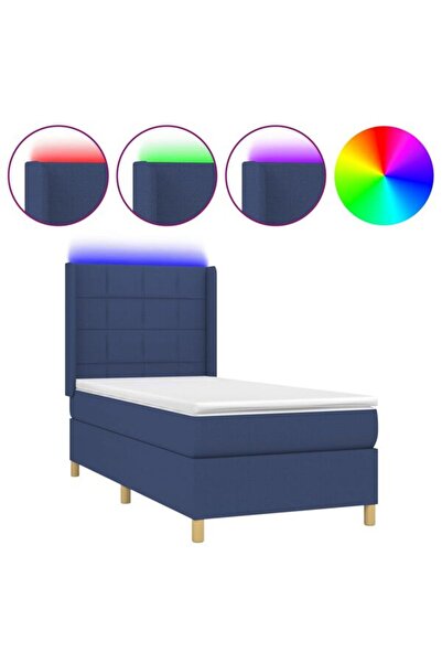 vidaxl Pat cu arcuri cu saltea și LED, albastru, 80 x 200 cm, textil