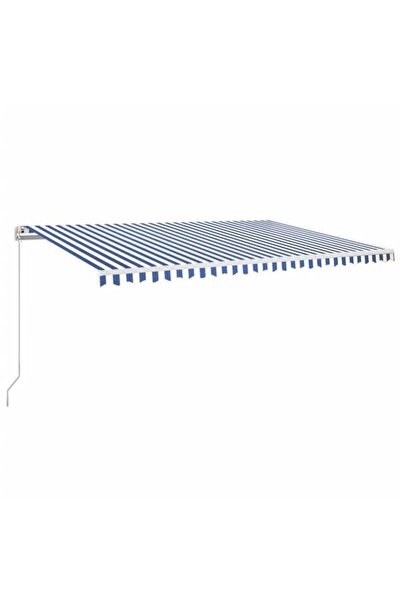 vidaxl Copertină retractabilă manuală, Albastru și Alb, 500 x 350 cm