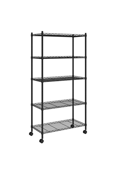 vidaxl Raft de depozitare cu roți, 5 niveluri, negru, 75 x 35 x 155 cm, 250 kg