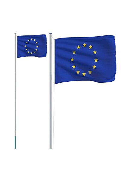 vidaxl Steagul Europei și stâlp de aluminiu, 6,08 m