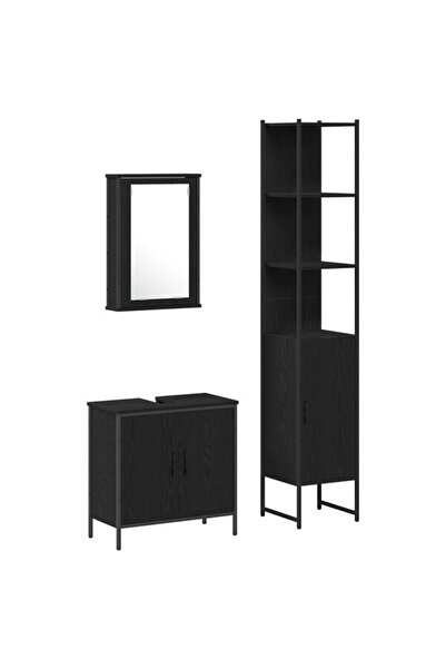 vidaxl Set mobilier baie cu raft 3 piese Negru Lemn compozit