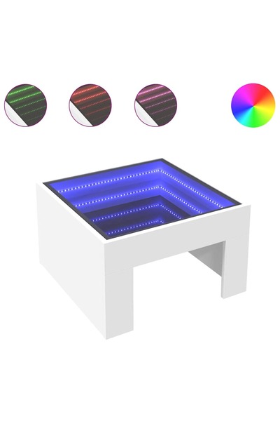 vidaxl Măsuță de cafea cu LED infinity, alb, 50x50x30 cm