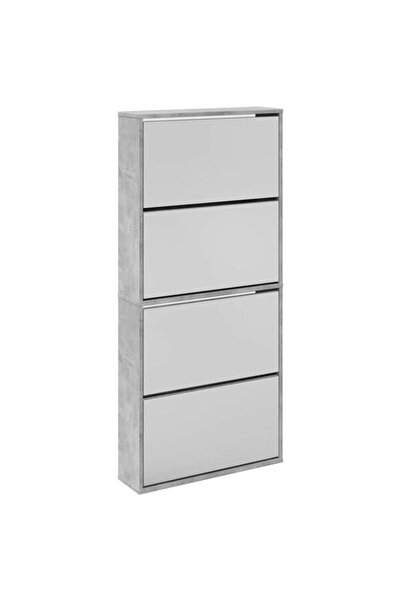 vidaxl Pantofar cu oglindă, 4 niveluri, gri beton, 63 x 17 x 134 cm