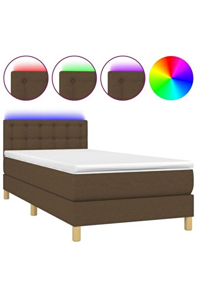 vidaxl Pat cu arcuri cu saltea și LED, maro închis, 80 x 200 cm, textil