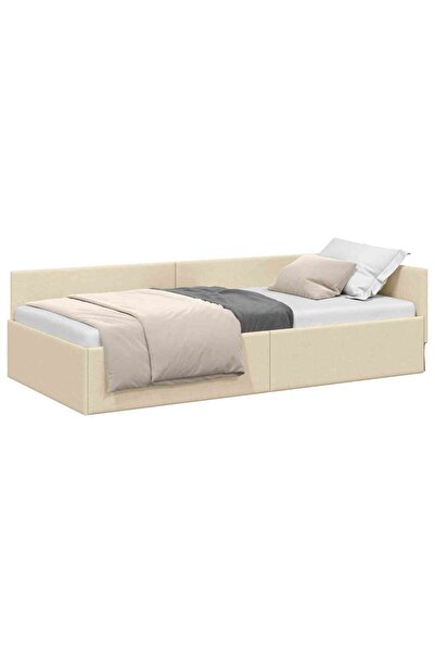 vidaxl Cadru de pat colțar cu headboard Crem 90 cm x 200 cm țesătură