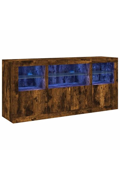 vidaxl Comodă cu lumini LED, stejar afumat, 142,5 x 37 x 67 cm