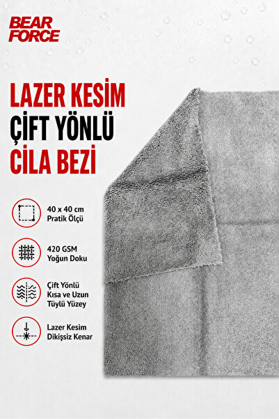 ROBEVE Bear Force Premium Mikrofiber Cila Bezi 40x40 cm 420 GSM – Çift Tarafl...