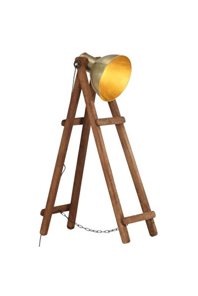 vidaxl Lampadar, alamă, lemn masiv de mango, E 27