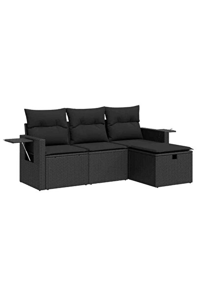 vidaxl Set mobilier de grădină cu perne, 4 piese, negru, poliratan