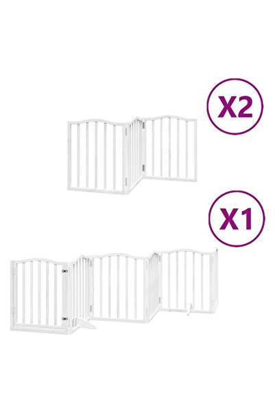 vidaxl Barieră pliabilă pentru câini cu ușă, 12 panouri, albă, 600 cm, din le...