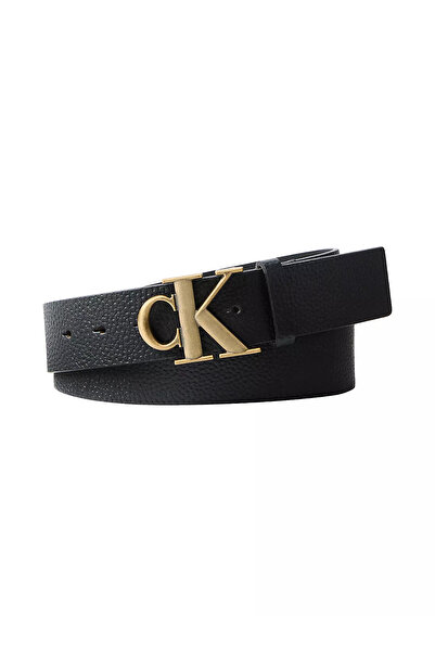 Calvin Klein Curea neagră din piele reglabilă cu cataramă metalică pentru băr...