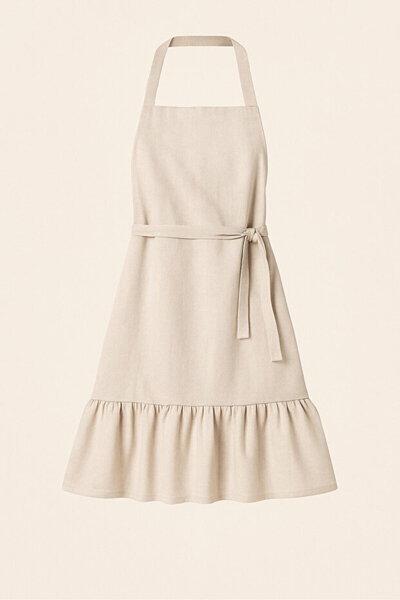 KaiHome Raw Linen Kitchen Apron with Ruffle Detail – Natural and Adjustable S...