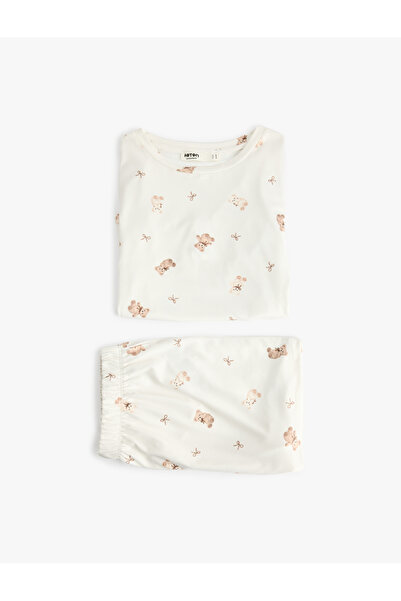 Koton Ayıcık Baskılı Rahat Kesim Bisiklet Yaka Kısa Kollu Pijama Takımı