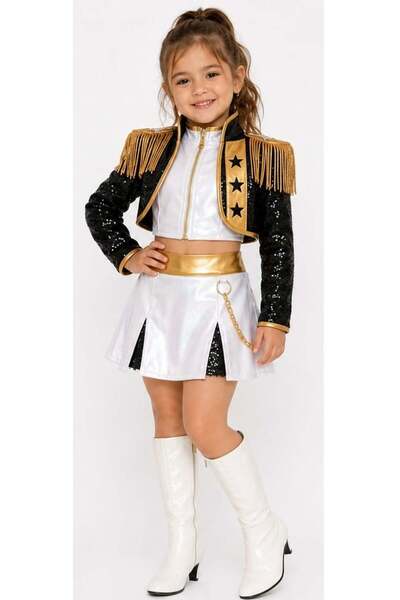 Buse&Eylül Bebe Rumi K-Pop Black White Gold Girls' Stage Costume Birthday Par...