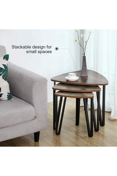 horoof home Rustic Industrial Nesting Tables, Set of 3 – Sturdy Wood and Meta...