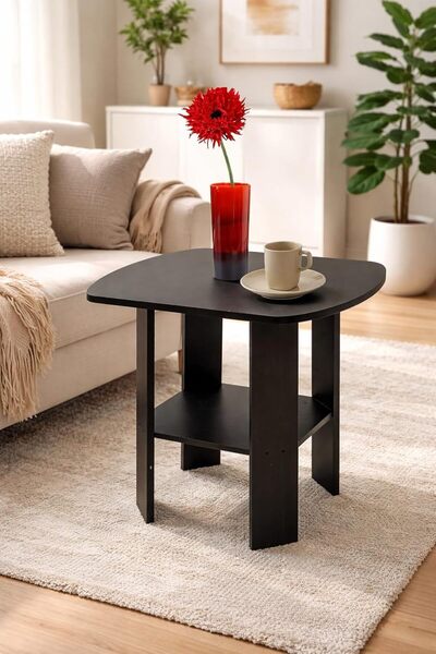 horoof home Rustic Wooden End Table - 50x50x49 cm, Brown Finish - Modern Simp...