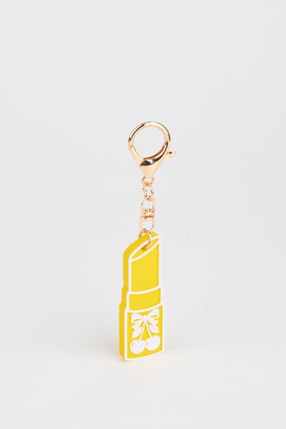 Vivaq Yellow Cherry Pattern Lipstick Shaped 3D Printing Beverage Opener Charm Bag Accessory Keychain