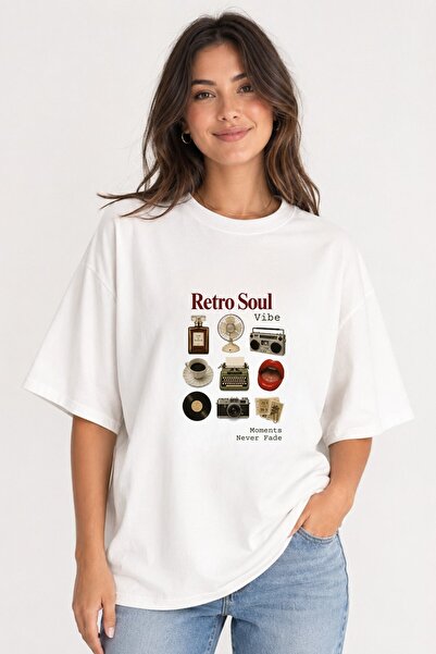 The Champ Clothing Women's Oversize T-Shirt Retro Soul Vibe Printed White – C...