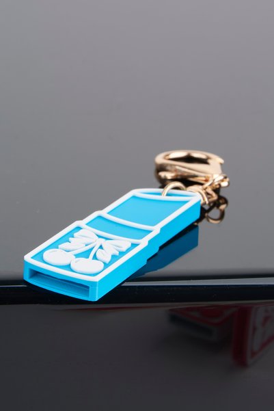 Vivaq Baby Blue Cherry Patterned Lipstick Shaped 3D Printing Beverage Opener Charm Bag Accessory Keychain