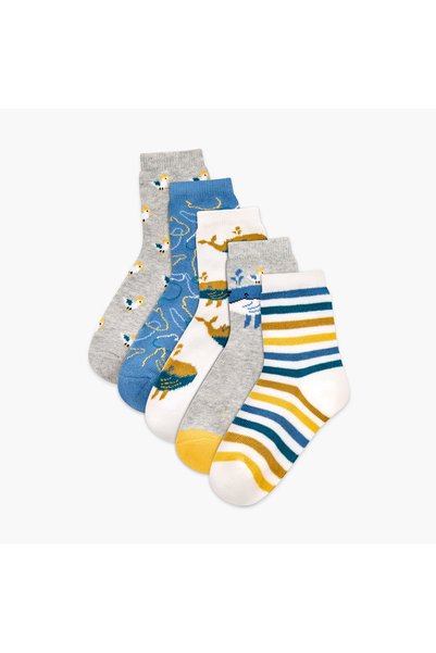 Juniors Printed Ankle Length Socks - Set of 5