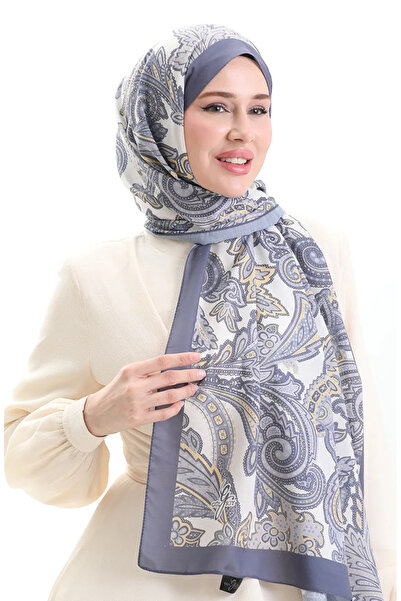 sefamerve Ethnic Patterned Soft Shawl 70296-16 Gray Yellow