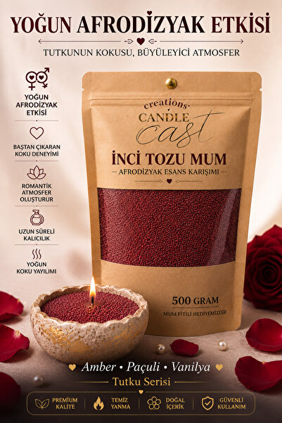 CandleCastCreation Tutku Serisi İnci Tozu Mum – Amber, Paçuli & Vanilya- 500 gr