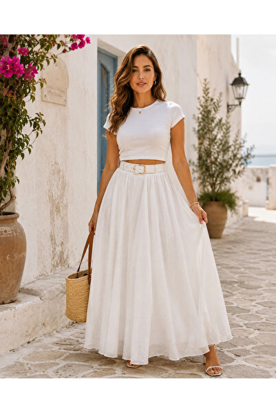 ARİF AKKAYA Feminine Style Elastic Waist Long Lined Skirt