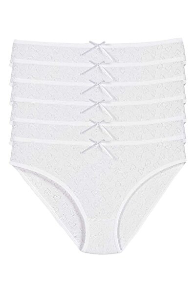 YILDIZ Ribana Heart Women's Bikini Panties White 100% Cotton Pack of 6