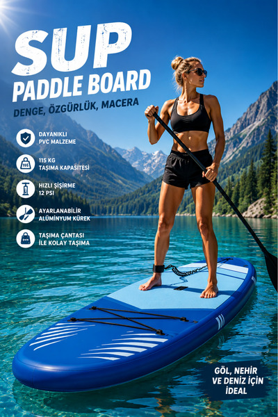 post alley Şişme Sup Board Seti - 115kg Taşıma Kapasiteli Taşıma Çantalı Sörf...