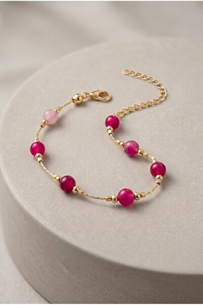 Mijja Gold Color Lacquer Coating Tarnish Resistant Pink Agate Natural Stone A...