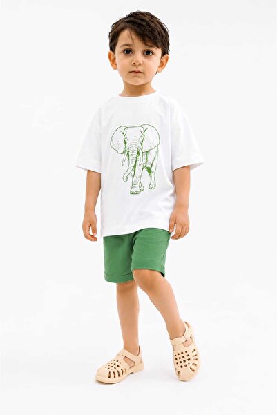 Kids Boy's Green and White Elephant Patterned Summer 2-Piece Shorts Set (Buy ...