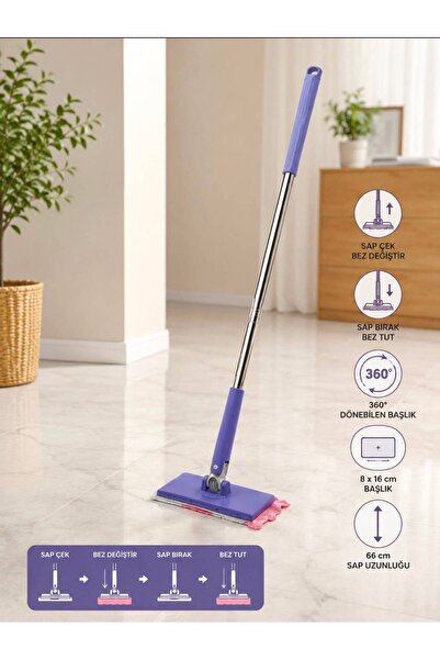 EX DİĞER Barotti otomatik Bez Değiştiren Mop sap Çek=bez Bırak & Sap İt=bez T...