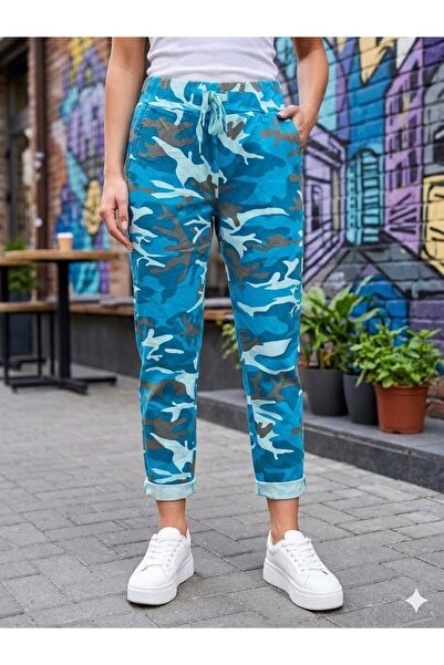 AYASOFYA OTANTIK Pantaloni skinny de damă, italieni, cu talie legată și impri...
