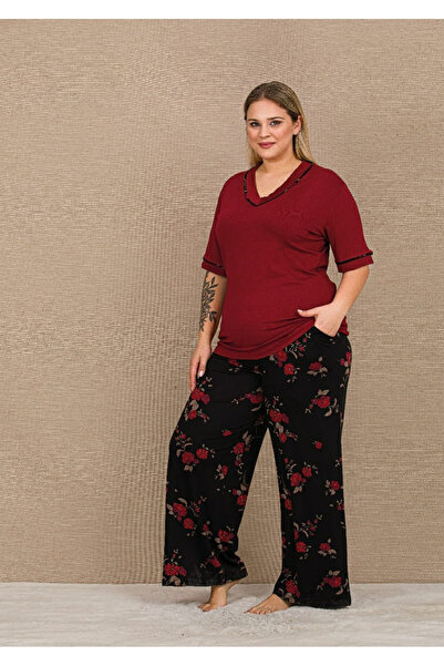 Yare Lady Plus Size Women's Viscose Pajamas Set Soft Fabric Rose Pattern Summ...
