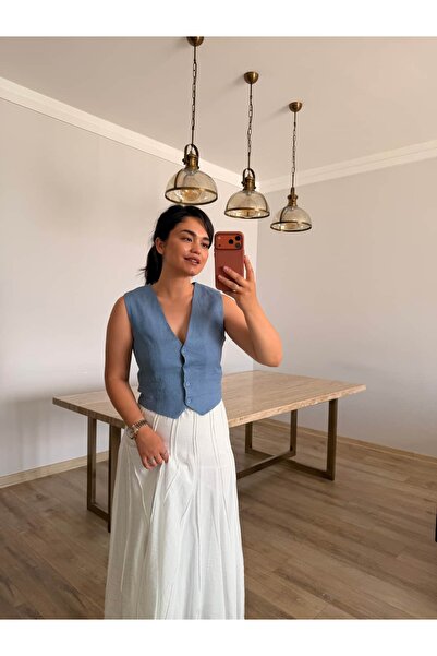 BÜŞRA PERKER 100% Raw Linen Cotton Lined Vest
