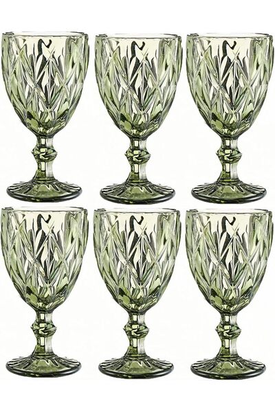jaffiust Glass Goblet Vintage Set of 6 Colored Wine Glasses, 10 Oz with Embos...