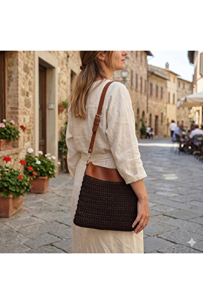 ATÖLYE MİLLA Brown Macrame Rope Star Model Shoulder Bag