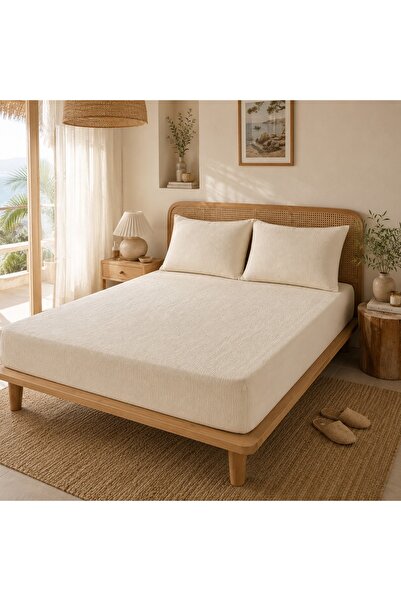 HB&Victory 100% Cotton Muslin Elastic Sheet Set Natural Ecru Color 120X200 cm...