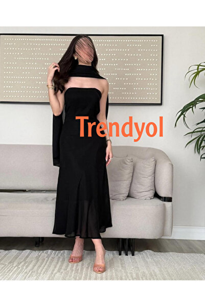ANGELINSA فستان ميد ناعم بشال منفصل لون اسود