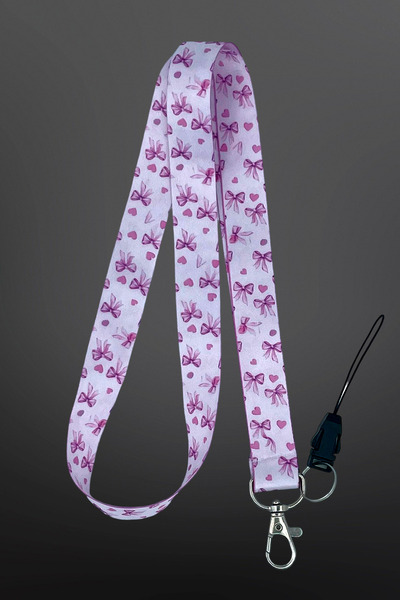 StormiStoretr Mor Pembe Fiyonk Desenli Boyun Askı İpi Yaka Kartı İpi Lanyard ...