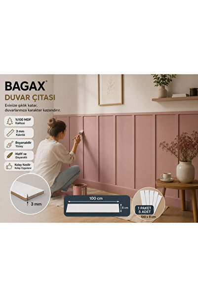 BAGAX Iskandinav Duvar Çıtası 1 Paket 5 Adet 100x8cm | Boyanabilir Duvar Çıtası-
