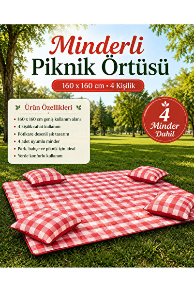 Magiclady Kırmızı Potikare Piknik Seti Minderli Piknik Ortüsü 160x160 Minderl...