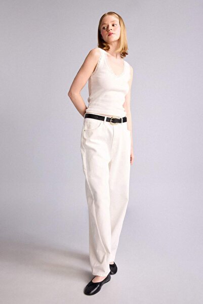 DeFacto Barrel Fit High Waist Ankle Length White Jean Pants H3569Ax26Hs