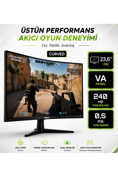 DAHUA DHI-LM25-E241B VA Panel Curved (Kavisli) 23,6 inç 240 Hz 1920 (H) × 108...
